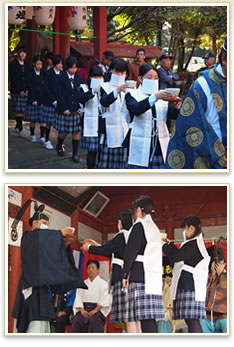 妻垣神社　安心院高校茶道部による　おごそかなお茶会・献茶式